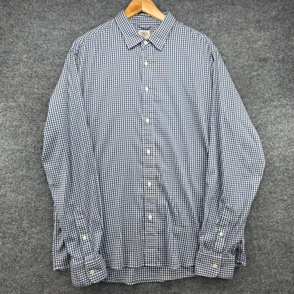 Faherty Brand Mens XL Blue Gingham Long Sleeve Button Down Shirt Stretch Blend